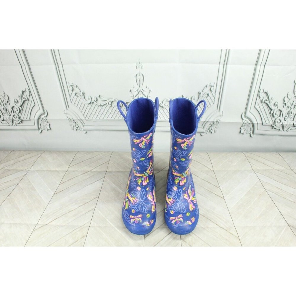 LL Bean Wellies Blue Butterfly Waterproof Rain Boots Size 3 - Picture 5 of 10